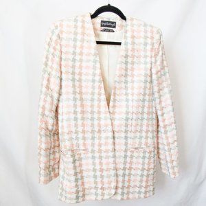 VINTAGE 80s Gorgeous Patterned Linen Cotton Blazer Jacket Size-4